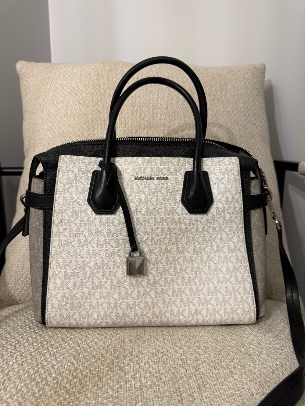 Michael Kors Cream/Black Logo Satchel